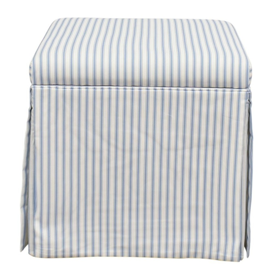 Storage The Inside  | The Inside Cornflower Classic Ticking Stripe Skirted Storage Ottoman