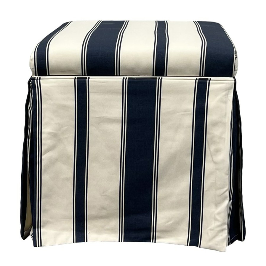 Storage The Inside  | The Inside Navy Clarence Stripe Skirted Storage Ottoman