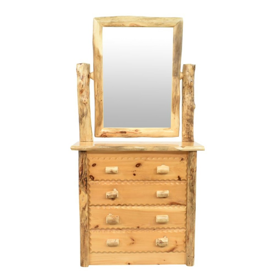 Storage Unknown  | Rustic Four Drawer Log Chest With Mirror