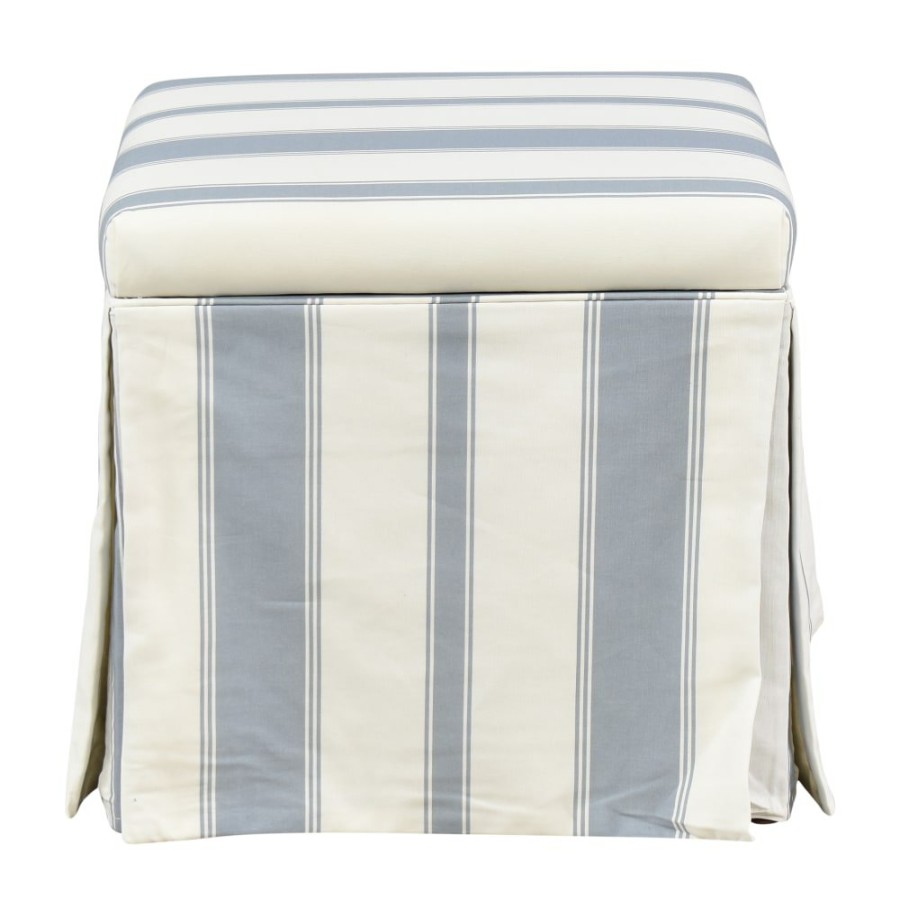 Storage The Inside  | The Inside French Blue Clarence Stripe Skirted Storage Ottoman