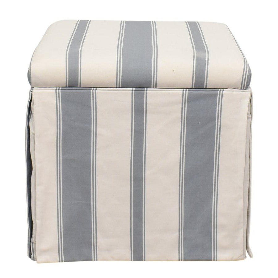 Storage The Inside  | The Inside French Blue Clarence Stripe Skirted Storage Ottoman