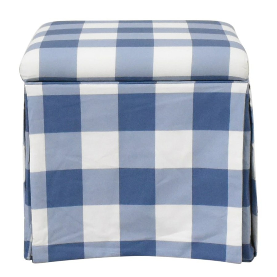 Storage The Inside  | The Inside French Blue Check Skirted Storage Ottoman